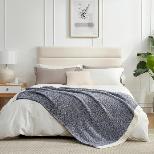 Image of Snuggle Sac Navy Throw Blanket for Couch, Oversized Throw XL Super Soft Warm Blankets Cozy Knit Fuzzy Lightweight Throws for Sofa, Bed, Living Room, Heather Navy, 50x70 inches