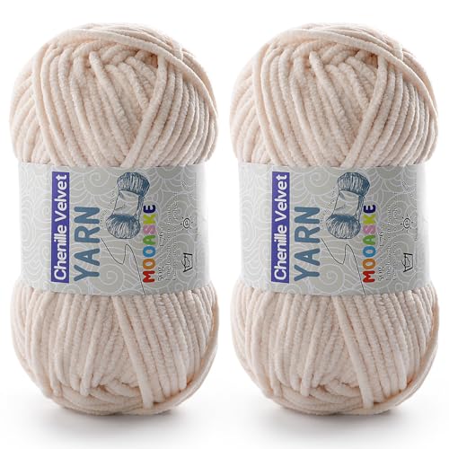 Image of 2 Pac Chenille Yarn for Crocheting - Blanket Yarn for Crocheting - Fluffy Yarn for Crochet, Baby Yarn for Crocheting Soft Blankets Weight Per Roll 50g /1.76oz, Length 60m /65yard (Khaki)
