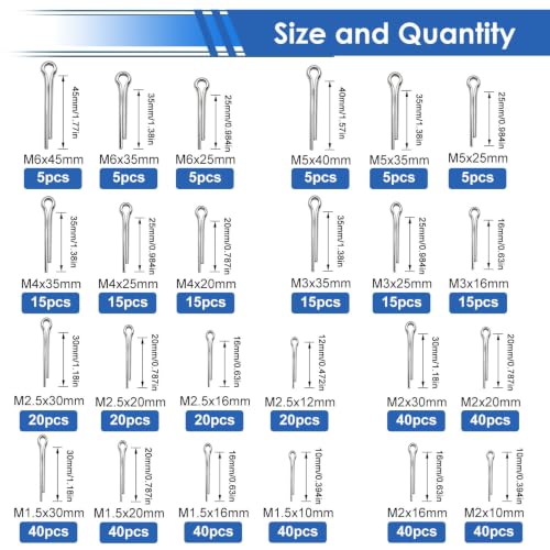 Image of 520Pcs Cotter Pins 24-Sizes 304 Stainless Steel Cotter Pins Assortment Kit Used for Hitch Lock System, Trucks, Engine Repair