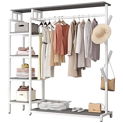 GXXINGIN Perchero de Pared, Resistente, de 5 Niveles, con Barra para Colgar, Armario Abierto, 4 Ganchos, diseño Industrial, Metal, Blanco, 140 x 40 x 170 cm