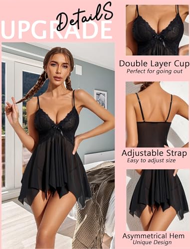 Image of SSoShHub SoShHub Women Babydoll Nightwear Swimwear Beachwear Sheer Honeymoon Lingerie with Panty Set Chrismas Bikini Girlfriend Wife New Year Babydoll Valentine Festival Bikini, Free Size