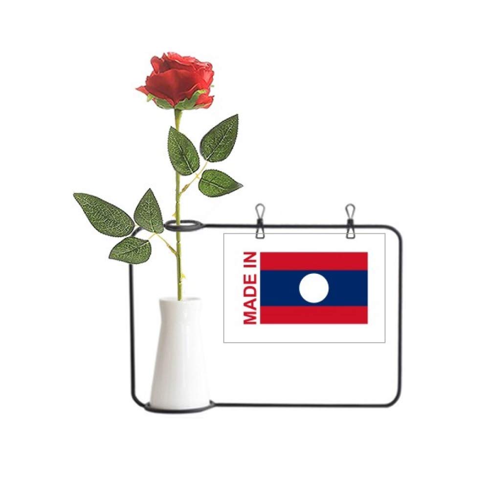 Vase bouteille avec rose artificielle suspendue | Décoration florale artisanale du Laos