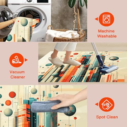 Tapis géométrie gratte-ciels pour éviter les glissades, tapis lavable orange 180x270 cm