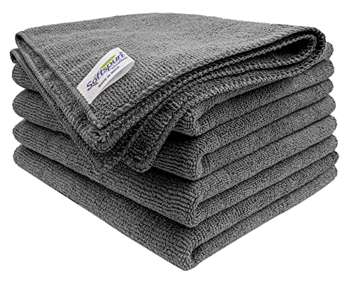 Image of SOFTSPUN Microfiber Cloth (5pcs - 40x60cms -340GSM) Grey, Super Soft Absorbent Cleaning Towels Cleans & Polishes Everything in Your Home.