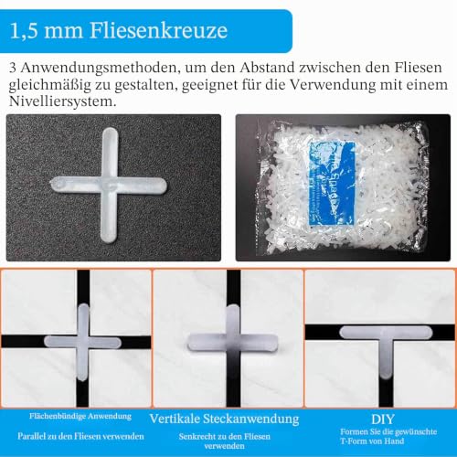 Foto von Fliesen Nivelliersystem Kit │ 100 Stück Fliesen Verlegehilfe Set Wiederverwendbar │ mit 200 Stk Fliesenabstandhalter und 2 Stk Spezialschlüssel │ für Wand und Bodenfliesen von 3-16 mm Dicke