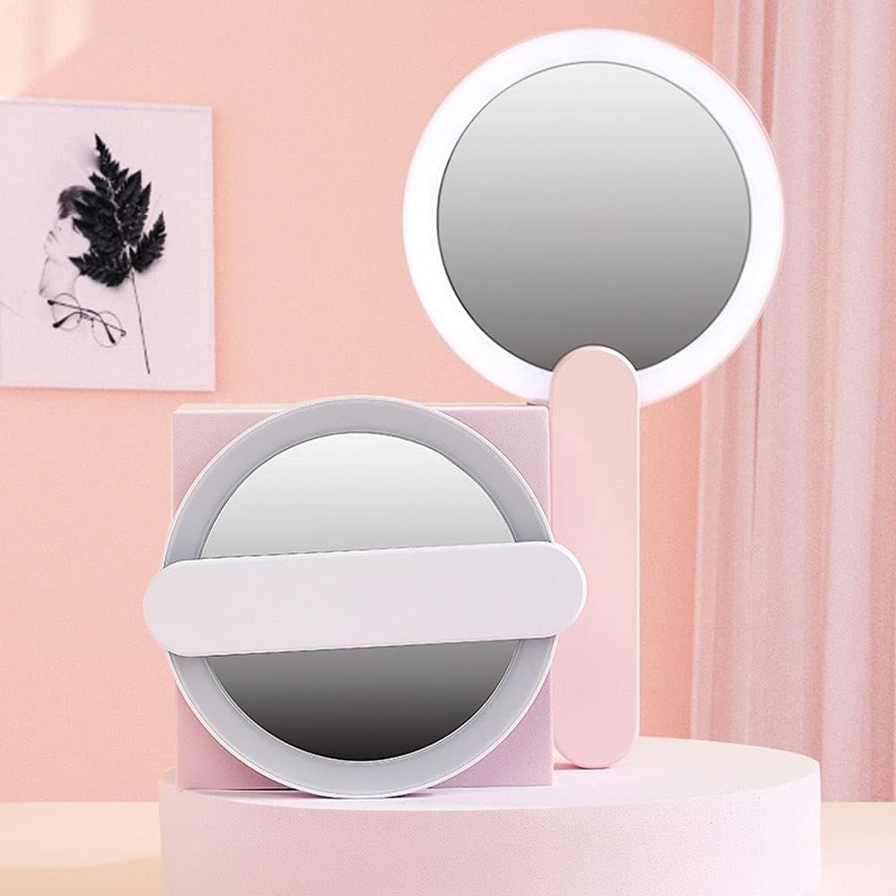 Spiegel-Handspiegel, beleuchteter Reisespiegel mit LED-Leuchten, Vergrößerung, kompakter Spiegel, beleuchteter Spiegel for Damen