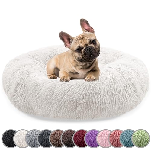 bluzelle Hundebett für Mittelgroße Hunde, 70cm Hundekissen Rund Donut Kissen Hundekorb Flauschig Plüsch, Ergonomisch Bezug Waschbar rutschfest Weich Kunstfell, Farbe:Cream