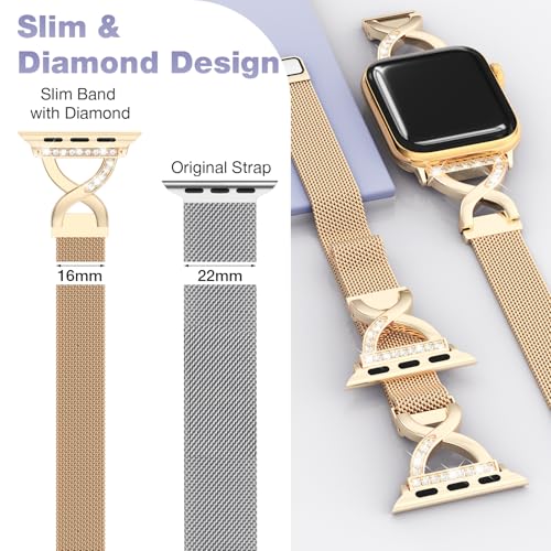 BRG Thin Mesh Loop Apple Watch Band 38–42mm — Diamond Clasp, Golden — view 3