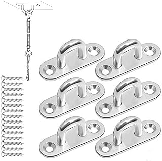 6 Pieces Eye Plate,Stainless Steel Oblong Pad Eye Plate Staple Ring Hook Loop U-Shaped Design Screws Mount Hook Hanger for Climbing Sport and Home Use