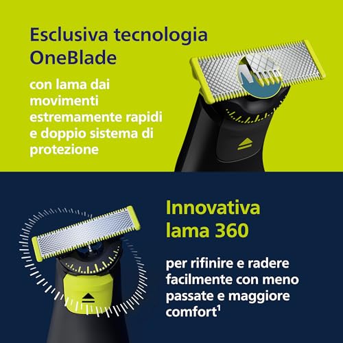 Philips OneBlade Pro 360 Autentico Regolabarba elettrico per viso e corpo, rasoio e depilatore, 3x 360 lame, 1x pettine da 20, 1x kit corpo, 1x supporto di ricarica, 1x custodia da viaggio, QP6652/35 - Immagine 3