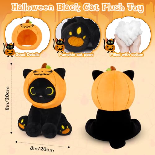 Image of Halloween Plush, 8inch Pumpkin Black Cat Plush Halloween Stuffed Animals for Kids, Cute Plushies Kawaii Stuffed Cat Soft Doll Toy for Boys, Girls, Girlfriend
