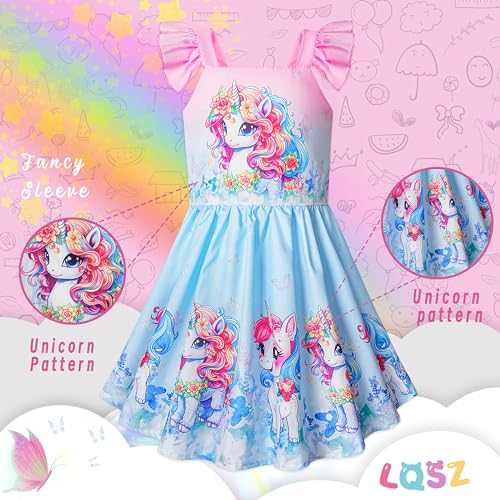 LQSZ Girls Dress Ruffled Sleeves Easter Summer Cartoon Princess Valentine Casual Style Dresses for Toddler Kids 2-12 Years4
