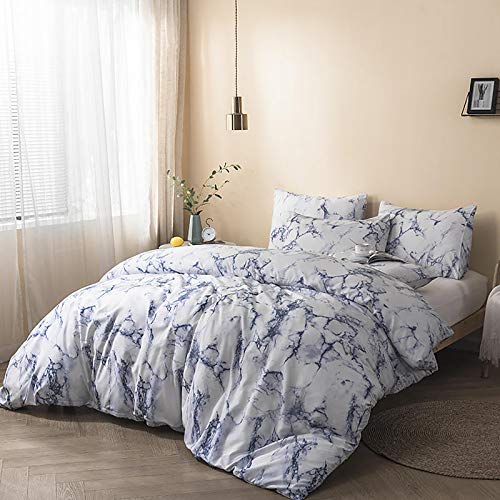 マイクロファイバー ソフト 軽量 掛け布団カバー,綿 大理石 印刷 羽毛布団カバーセット 寝具セット,黒 白 通気 性 キルトカバー ジッパー付き ピローシャムス-そして 260x230cm(102x91inch)