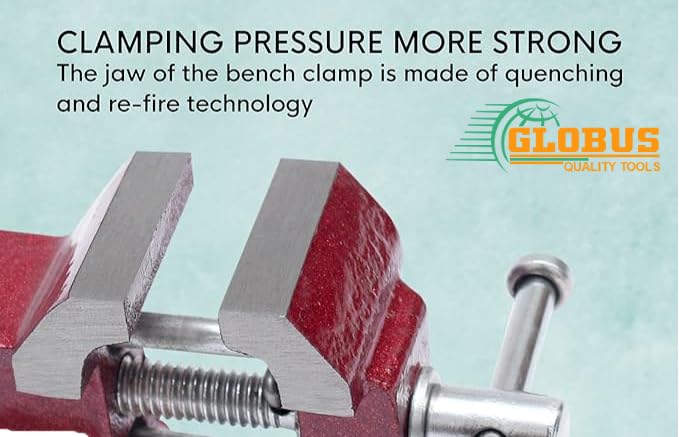GLOBUS 322- (SET OF 2 TOOLS) CAST IRON BABY VICE, Bench Vice - 25MM WITHOUT CLAMP HEAVY DUTY RED METALLIC FINISH FOR Drilling Machine HOME AND WORK WITH STEEL MEASURING TAPE 3 MTR/120 INCH 3