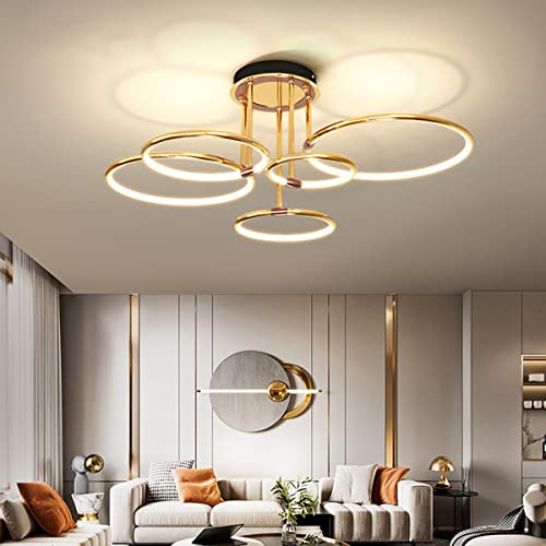 Lampe de plafond LED anneau doré dimmable pour salon et bureau