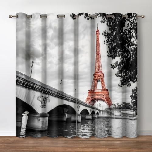 Jekeno Paris Eiffel Tower Blackout Curtains 52"x84" 2 Panels