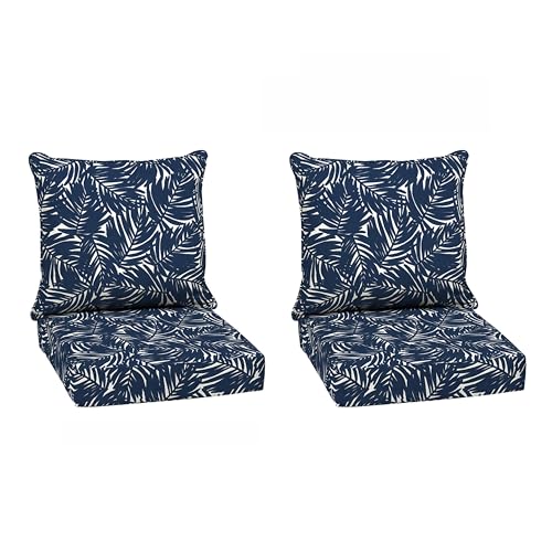 Image of Arden earthFIBER Outdoor Deep Seat Cushion Set, 2-Pack, 24 in x 24 in, Weather-Proof, Rain-Proof, Fade Resistant Patio Cushion for Chair, Sofa, and Couch Navy Blue King Palm