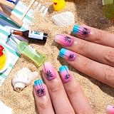 CurvLife Press On Nails Stick On Short Design Acrylic Stick On Nails Tips Glue On False Nails Kit For Women (Sunset Hawaii, Long)