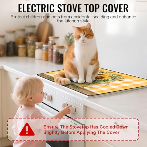 Image of NYZE Stove Cover for Electric and Glass Stove Tops 3-in-1 Stove Mat, Heat Resistant Counter Protector Mat, Non-Slip Surface & Drying Rack (Sunflower Yellow, 28.5 inchLx20.5 inchW)