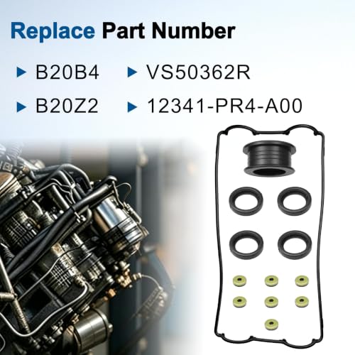 Image of Valve Cover Gasket Compatible with Acura Integra 1990-2001 B18A1 B18B1 1.8L L4 1834cc for Honda CR-V 1997-2001 B20B4 B20Z2 2.0L L4 1972cc Replaces B20B4 B20Z2 VS50362R 12341-PR4-A00