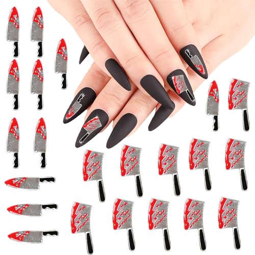 20Pcs 3D Halloween Nail Charms Alloy Knife Nail Charms Blood Knife Nail Art Charms Metal Vintage Nail Charm Nail Rhinestone Design Jewelry Decoration Halloween Nail for DIY Nail Accessories…