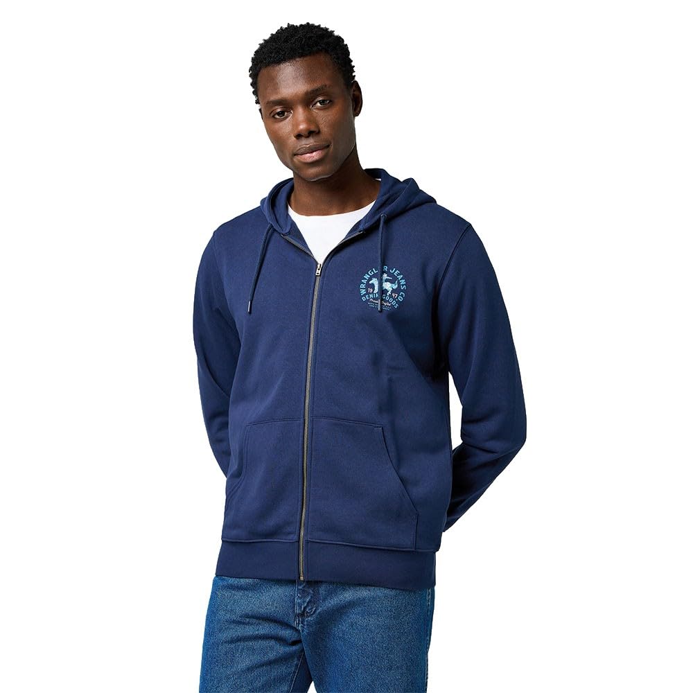 Wrangler Men's Graphic Zip Hoodie Hooded Sweatshirt, Navy, S