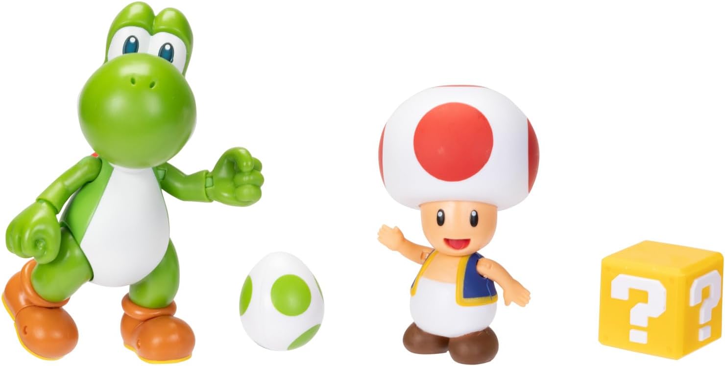 Super Mario Nintendo 4 Inch Action Figure 2-Pack: Yoshi & Toad with Accessories - Image 3