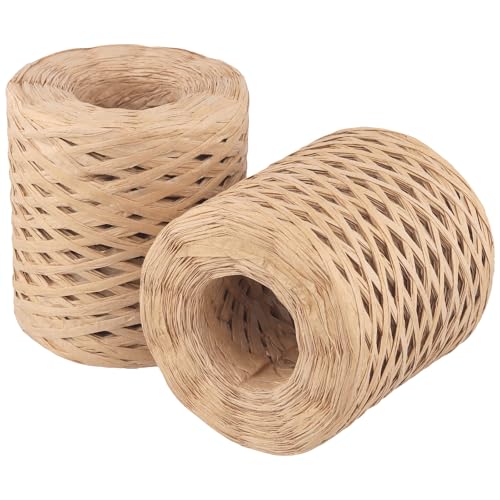 HONYUET 2 Pack 200m Brown Raffia Paper Ribbon for Gift Wrapping Crafting DIY Decoration