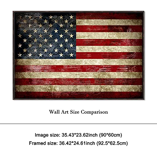 Image of Pyradecor Walnut Framed Canvas Wall Art Large Old Vintage American Flag Canvas Prints Abstract Pictures Paintings for Living Room Office Home Decorations