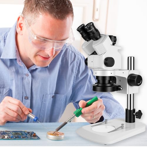 Image of Professional Trinocular Stereo Zoom Microscope,with 56-Bulb LED Ring Light,6X-45X Magnification,WF10X Eyepieces,0.6X-4.5X Zoom Objective, 0.5X CTV Trinocular High Definition Adapter