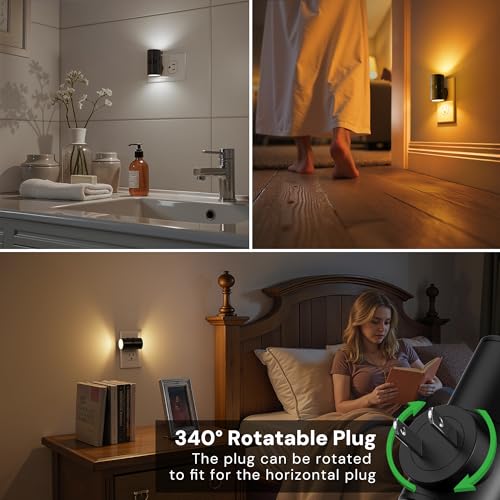Image of L LOHAS LED Motion Sensor Night Light, Mini Motion Activated Night Lights Plug into Wall, Rotating Motion Sensor Light Indoor, Amber-3000K-5000K, 10%-50%-100% Lumen, Hallway Bedroom Stairway, 2 Pack