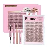 Plume Brown Lashes Natural Lash ClustersWith Invisible Band DlY Lash Extension Kit Eyelash Kit with Bond C Curl Beginner Individual Lashes Long lasting Makeup For Girl