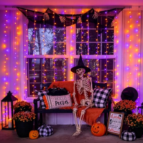 Image of JMEXSUSS 200 LED USB Plug in Orange and Purple Halloween Lights