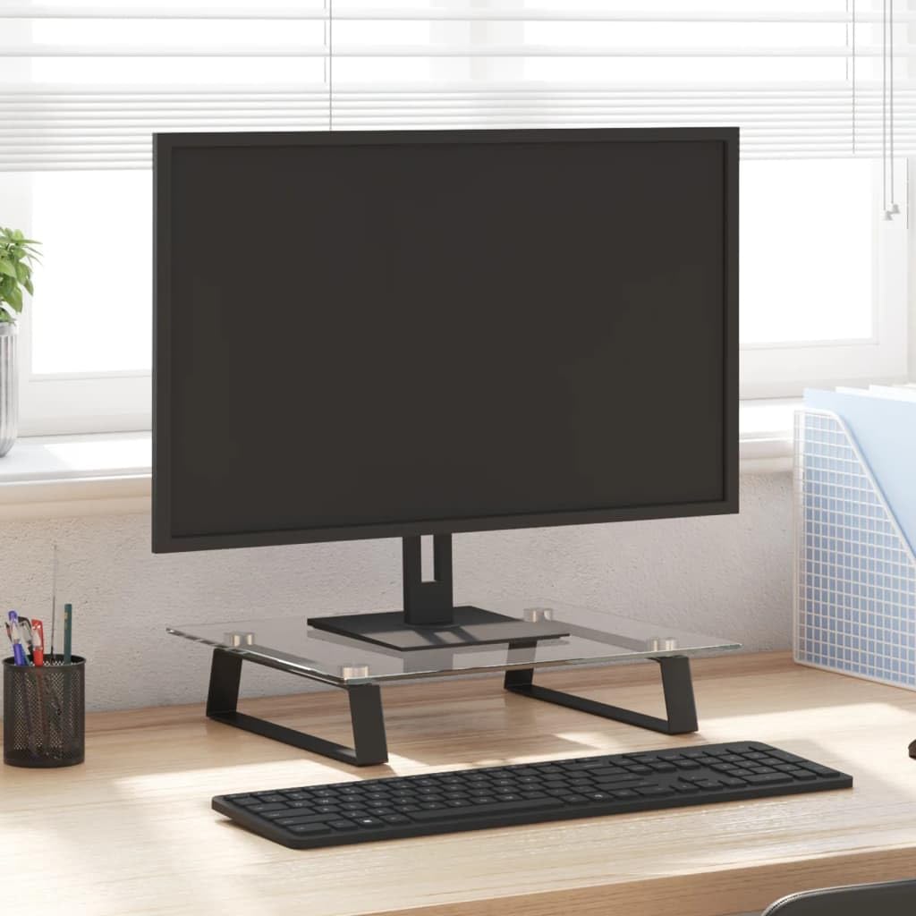 Supporto per monitor nero in vetro temperato e metallo, 40 x 35 x 8 cm, ergonomico, rialzo per PC, laptop, notebook, tablet, salvaspazio, con organizer per ufficio, home office, gaming