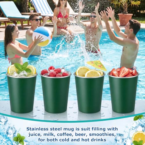 Mimorou 20 Pack Stainless Steel Pint Cups Metal Cups Unbreakable Drinking Water Tumblers Stackable Tumbler for Adults Bar Home Restaurant Travel Picnic Camping Outdoor (Dark Green,12 oz) - Image 4