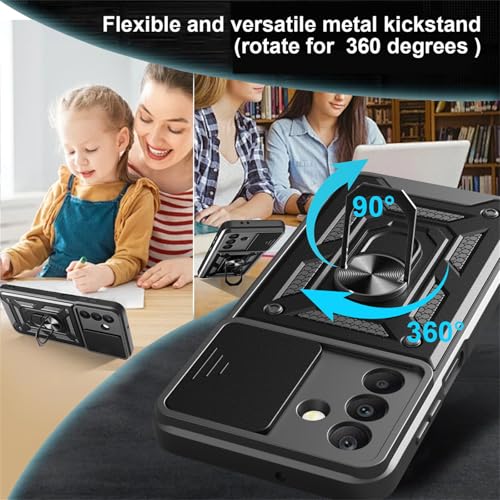 Image of Casodon Shockproof Back Case Cover for Samsung Galaxy A57 5G, Shockproof Samsung Galaxy A57 Back Cover, Ring Case with Kickstand and Camera Protection Shutter - Black