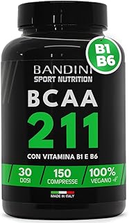 Bandini® AMINOACIDI RAMIFICATI BCAA 2 1 1 | 150 Compresse Amminoacidi Ramificati Fermentati con Vitamina B1 e B6 | 2.1.1 con Leucina, Isoleucina, Valina | Intra Pre Post Workout | Per Palestra | Vegan