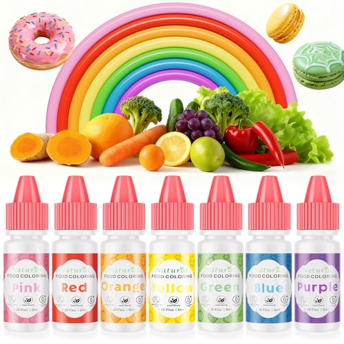 Natural Food Coloring, Cherrysea 7 Vibrant Liquid Colors for Easter Egg Baking, FD&C & Artificial...