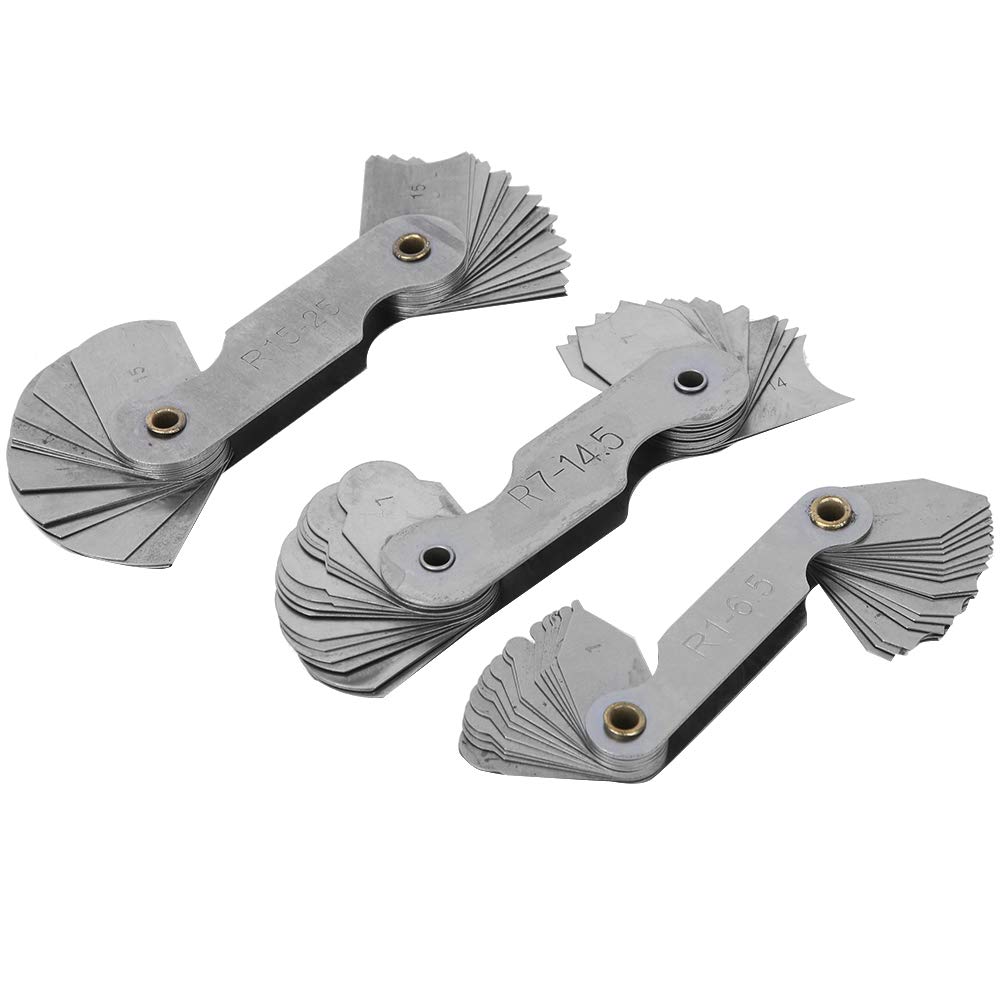 Jauge de rayon, jauge de rayon en acier inoxydable 3 pièces, outil de mesure d'arc interne convexe concave portable, outil de réparation de montre, dureté élevée, durable,