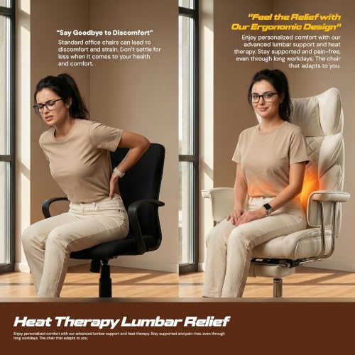 Image of DROGO Monarch-X Massage Office Chair with Vibration & Heat | Big and Tall Ergonomic Executive Computer Chair with PU Leather & 150Reclining | Gaming Chair with Spacious Cushion Seat & Footrest (Cream)