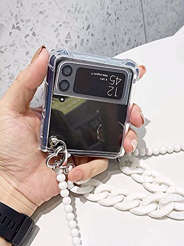 Ifilove For Samsung Galaxy Z Flip 3 Case, Girls Women Cute Luxury Bracelet Wristband Keychain Pearl Shoulder Strap Clear Shockproof Protective Case Cover For Samsung Galaxy Z Flip 3 #TOP2