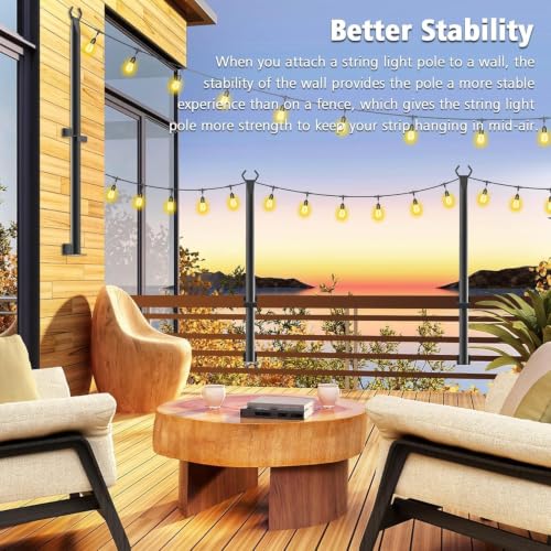 Image of Beizelte 8 Pack 5Ft String Light Poles,Outside String Lights,Outdoor Light Poles,Metal Poles Stand for Patio,Backyard,Deck