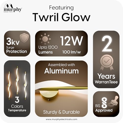 Image of Murphy Twirl 3-in-1 LED Wall Lamp with Golden Finish | Spiral Design | Warm /Neutral /Cool White Light | Premium Aluminium Body | Artistic Modern Wall Light | 2-Year Warranty | Pack of 2