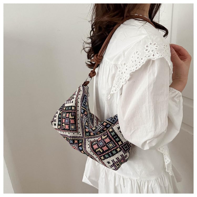 Image of Retro Canvas Handbag Hobo Shoulder Bag for Women Casual Working Shopping Bag (Black)