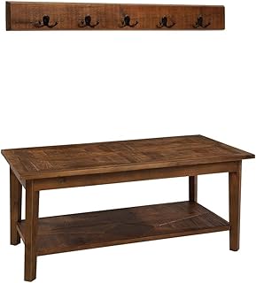 Alaterre Renew Reclaimed Wood Bench with Open Shelf and Coat Hook Set, Natural, Brown, (ARVA030920)