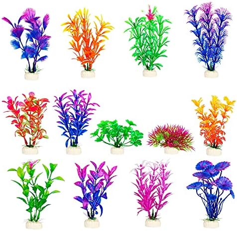 CousDUoBe 13 件人造水生植物小型水族箱植物,塑料鱼缸装饰家居装饰鱼缸,尺寸 4.5 英寸