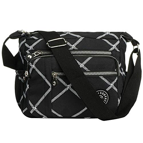 Image of Gelory Womens Crossbody Bag Multi Pocket Casual Shoulder Bags Nylon Waterproof Messenger Bag Lightweight Adjustable Tote Handbag for Sport Hiking Travel Daily Use(Black C)