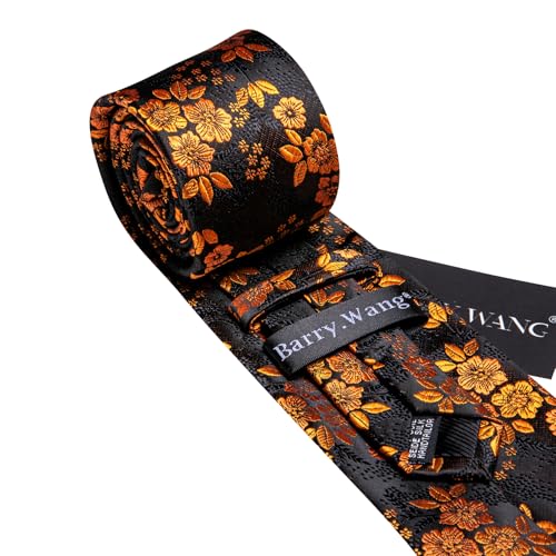 Image of Barry.Wang Flower Ties for Men Handkerchief Cufflinks Set Wedding Necktie Set Party