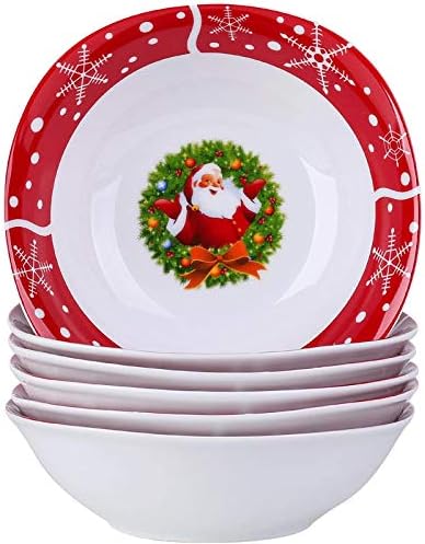 VEWEET 'Zoey' 6-Piece Cereal Bowls 6.7" Ivory White Porcelain Black Decals Round Bowls Set Cereal Breakfast Bowls 440ml
