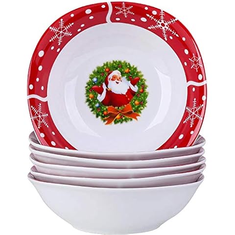 VEWEET, Series SANTACLAUS, 6-Piece Dinner Set Cereal Bowls Porcelain Bowls Set Cereal Breakfast Bowls 440ml for Christmas Cover
